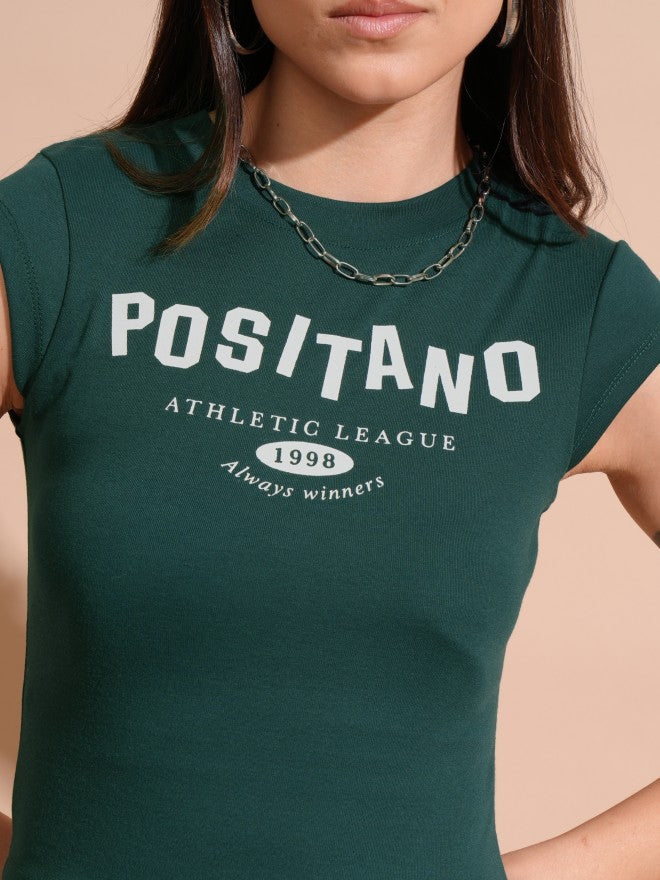 Tokyo Talkies Women Green Printed Fitted Top - Green - Image 5