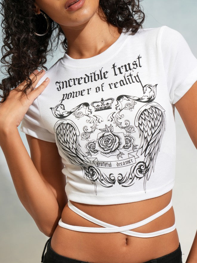 Tokyo Talkies Women White Printed Fitted Top - White - Image 5