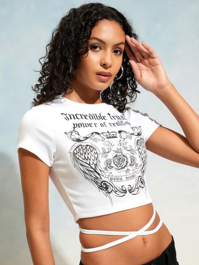 Tokyo Talkies Women White Printed Fitted Top - White - Image 6