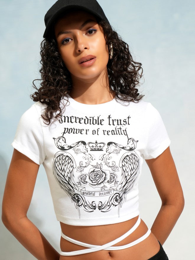 Tokyo Talkies Women White Printed Fitted Top - White - Image 8