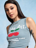 Tokyo Talkies Women Blue Printed Fitted Top - Blue - Image 1