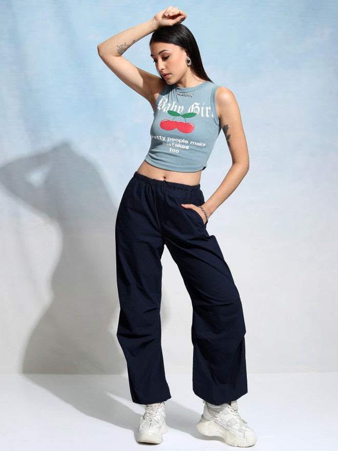 Tokyo Talkies Women Blue Printed Fitted Top - Blue - Image 2