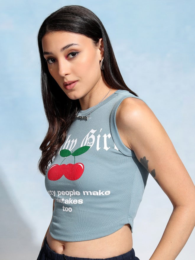 Tokyo Talkies Women Blue Printed Fitted Top - Blue - Image 4