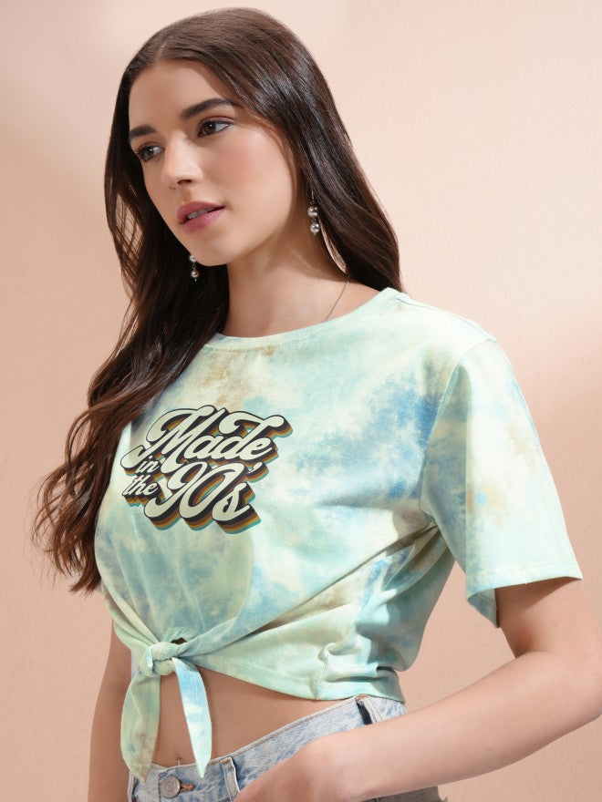 Tokyo Talkies Women Green Printed Regular Top - Green - Image 4