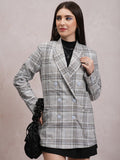 Tokyo Talkies Women Grey Double-Breasted Blazer - Grey - Image 1