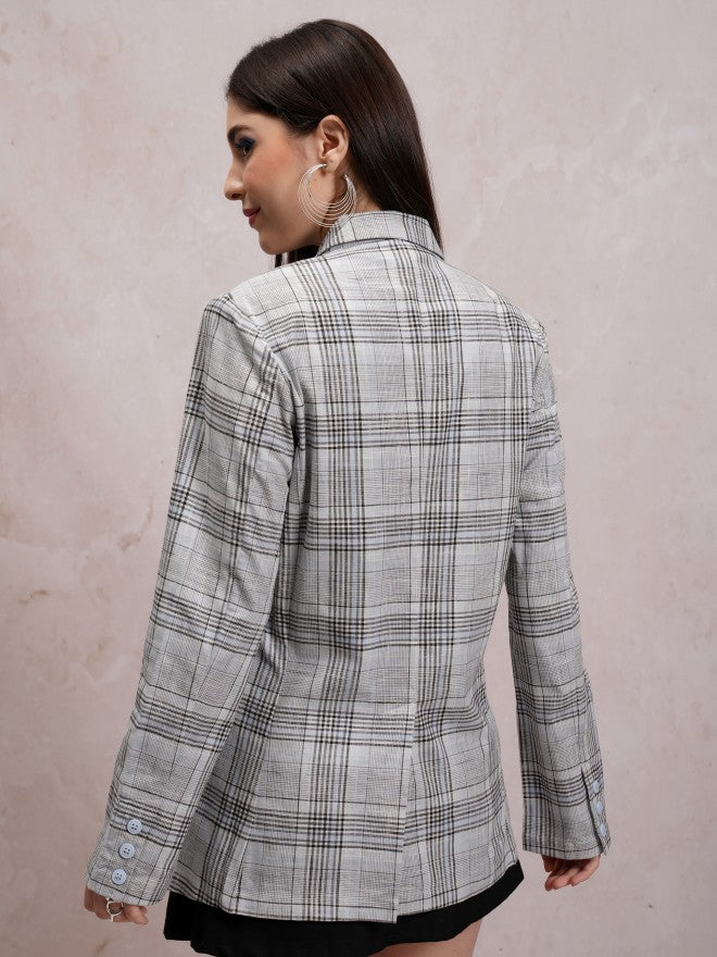 Tokyo Talkies Women Grey Double-Breasted Blazer - Grey - Image 3