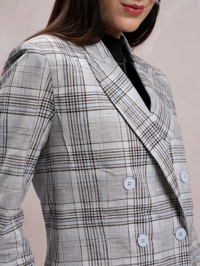Tokyo Talkies Women Grey Double-Breasted Blazer - Grey - Image 5