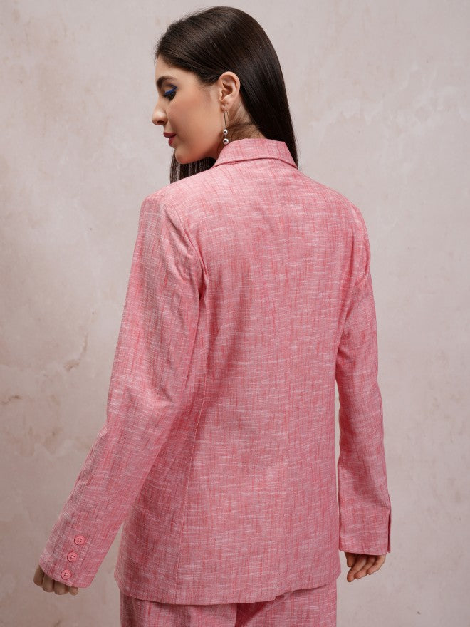 Tokyo Talkies Women Red Double-Breasted Blazer - Red - Image 3