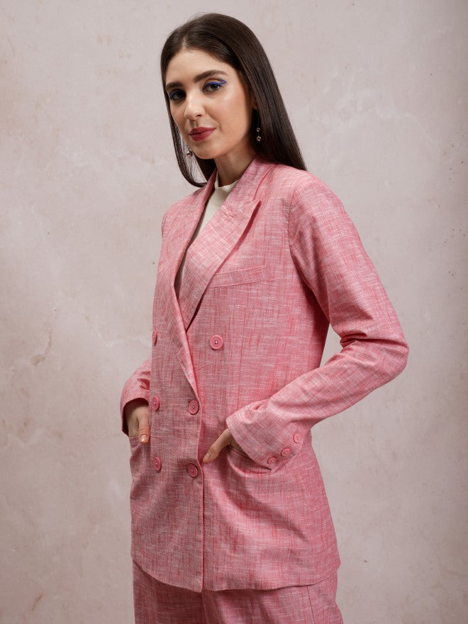 Tokyo Talkies Women Red Double-Breasted Blazer - Red - Image 4