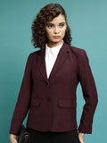 Tokyo Talkies Women Maroon Single-Breasted Blazer - Maroon - Image 1