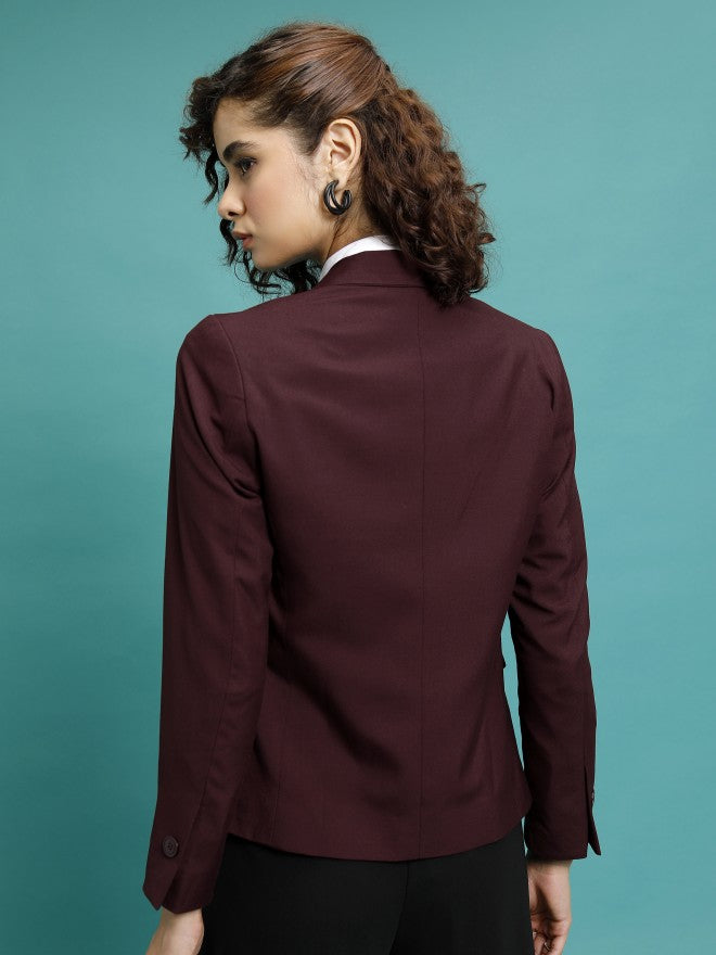 Tokyo Talkies Women Maroon Single-Breasted Blazer - Maroon - Image 3
