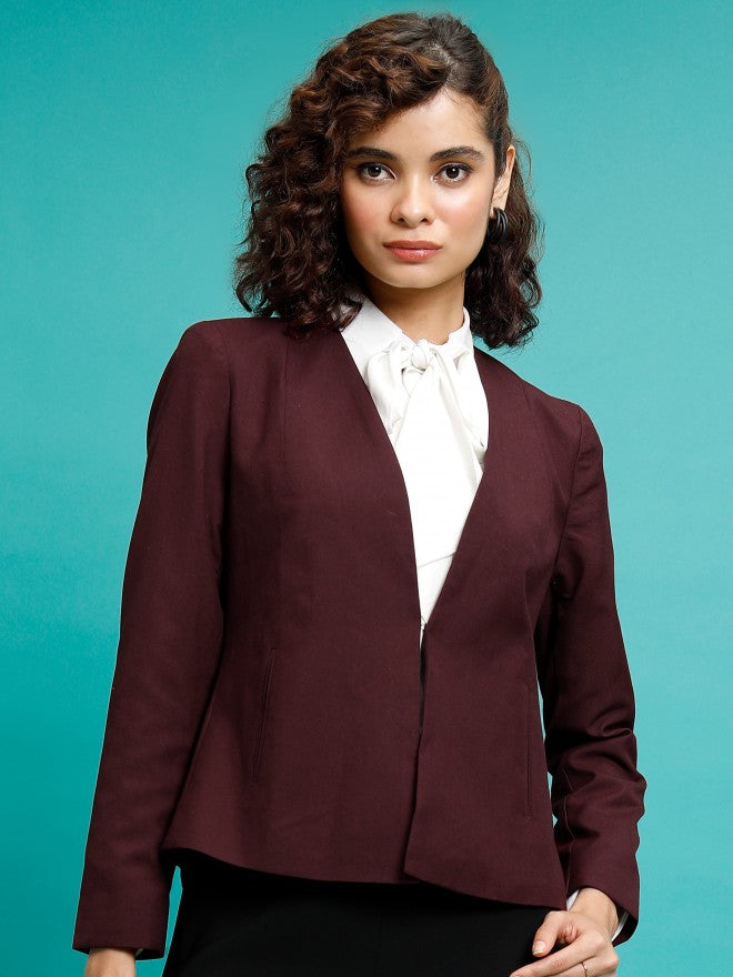 Tokyo Talkies Women Maroon Single-Breasted Blazer - Maroon - Image 1