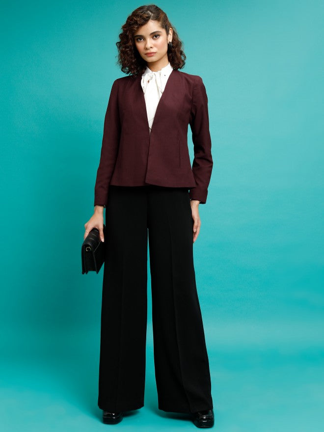 Tokyo Talkies Women Maroon Single-Breasted Blazer - Maroon - Image 2