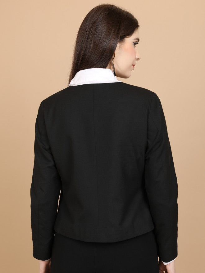 Tokyo Talkies Women Black Solid Single-Breasted Blazer - Black - Image 3