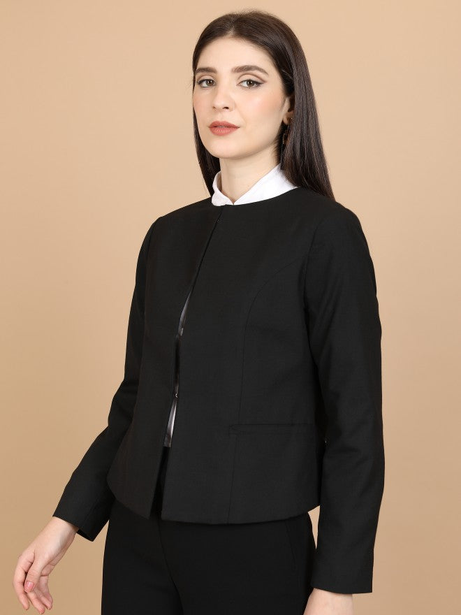 Tokyo Talkies Women Black Solid Single-Breasted Blazer - Black - Image 4