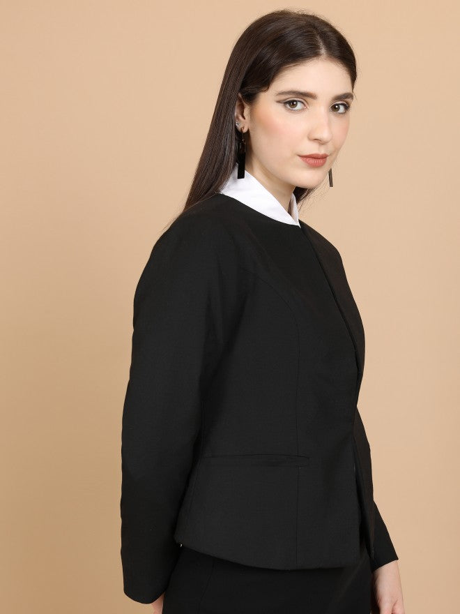 Tokyo Talkies Women Black Solid Single-Breasted Blazer - Black - Image 6