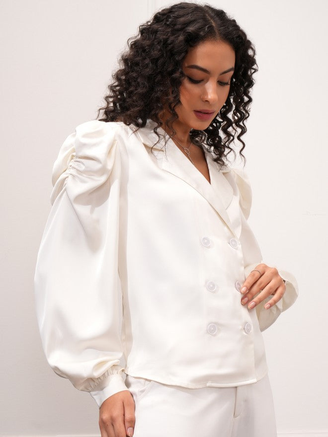 Tokyo Talkies Women Off White Double-Breasted Blazer - Off White - Image 6