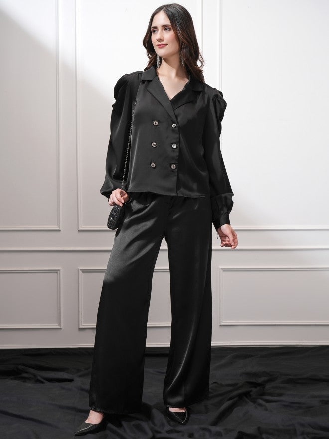 Tokyo Talkies Women Black Double-Breasted Blazer - Black - Image 2