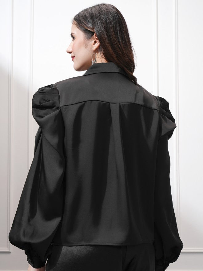 Tokyo Talkies Women Black Double-Breasted Blazer - Black - Image 3