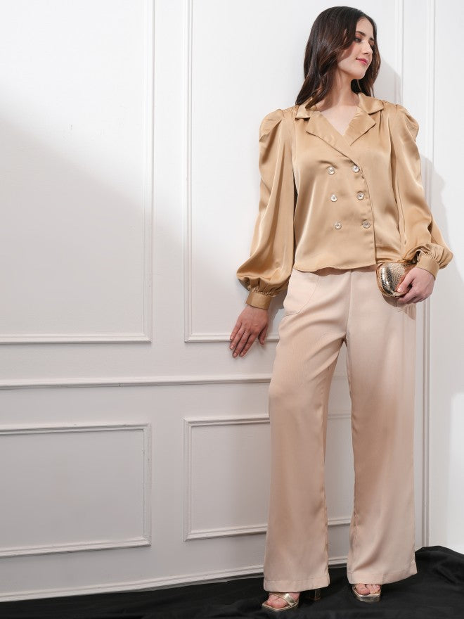 Tokyo Talkies Women Brown Double-Breasted Blazer - Brown - Image 2