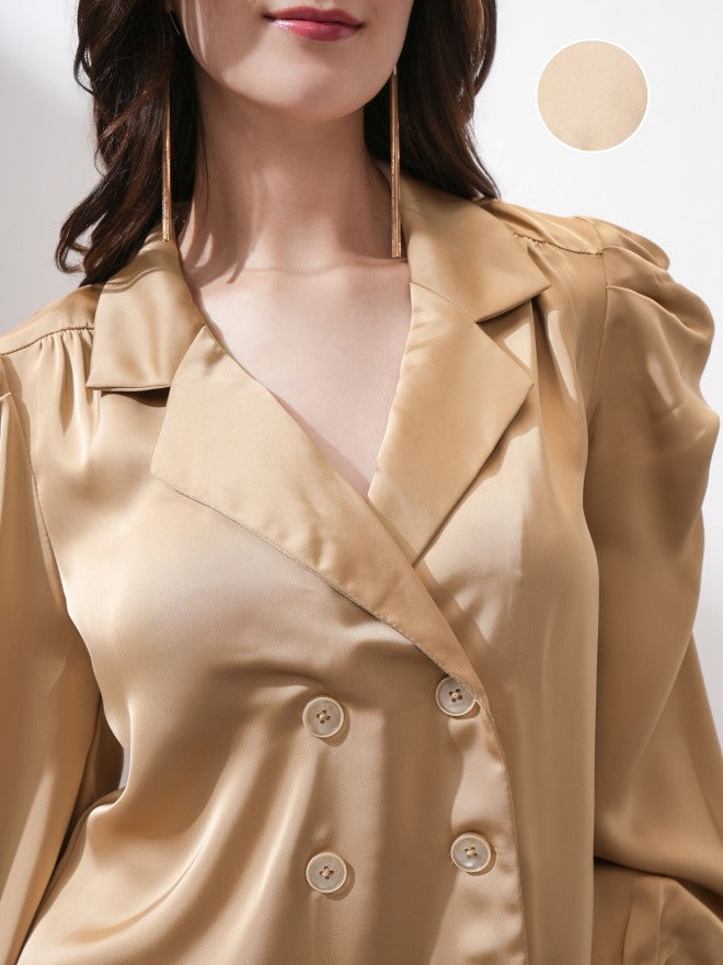 Tokyo Talkies Women Brown Double-Breasted Blazer - Brown - Image 5