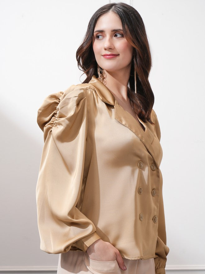 Tokyo Talkies Women Brown Double-Breasted Blazer - Brown - Image 6
