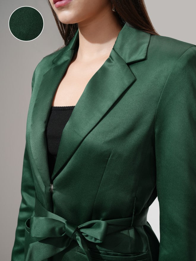 Tokyo Talkies Women Green Single-Breasted Blazer - Green - Image 5