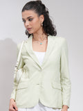 Tokyo Talkies Women Green Single-Breasted Blazer - Green - Image 1