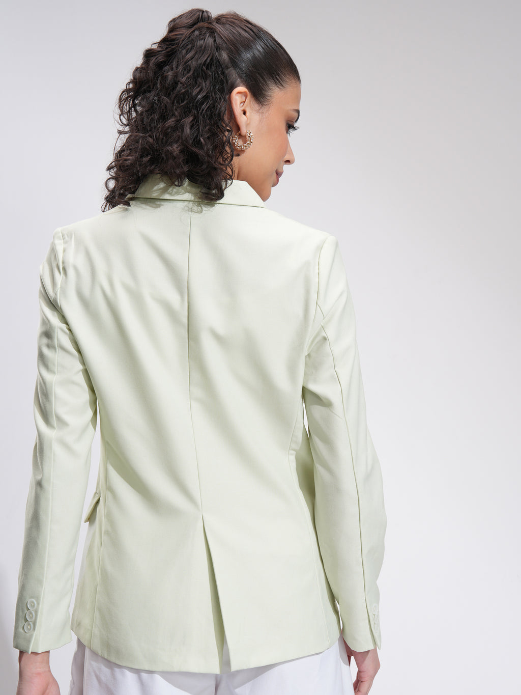 Tokyo Talkies Women Green Single-Breasted Blazer - Green - Image 3