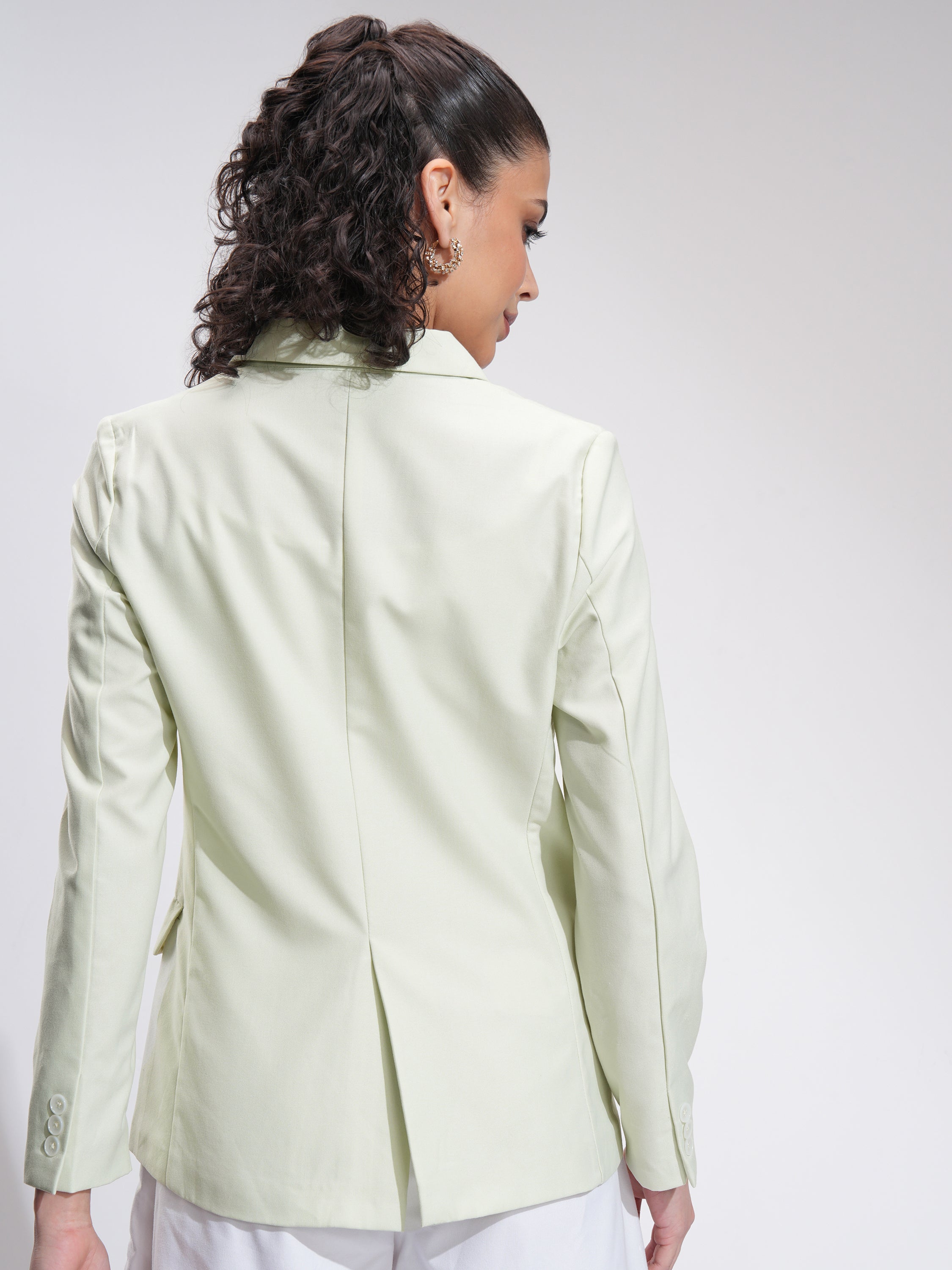 Tokyo Talkies Women Green Single-Breasted Blazer - Green - Image 3