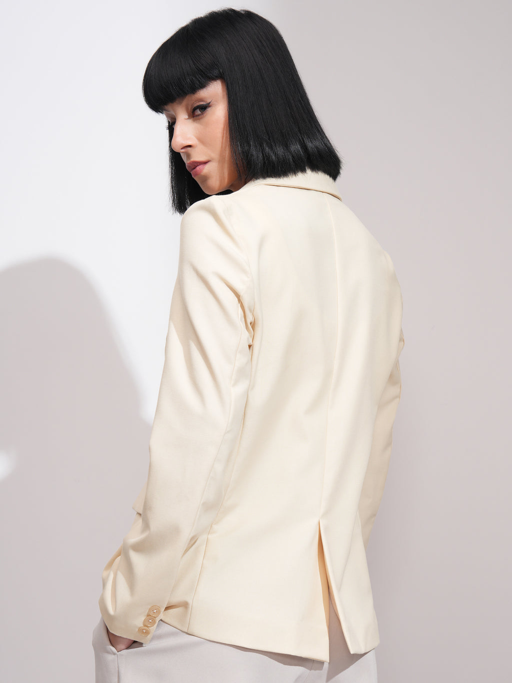 Tokyo Talkies Women Beige Single-Breasted Blazer - Beige - Image 3