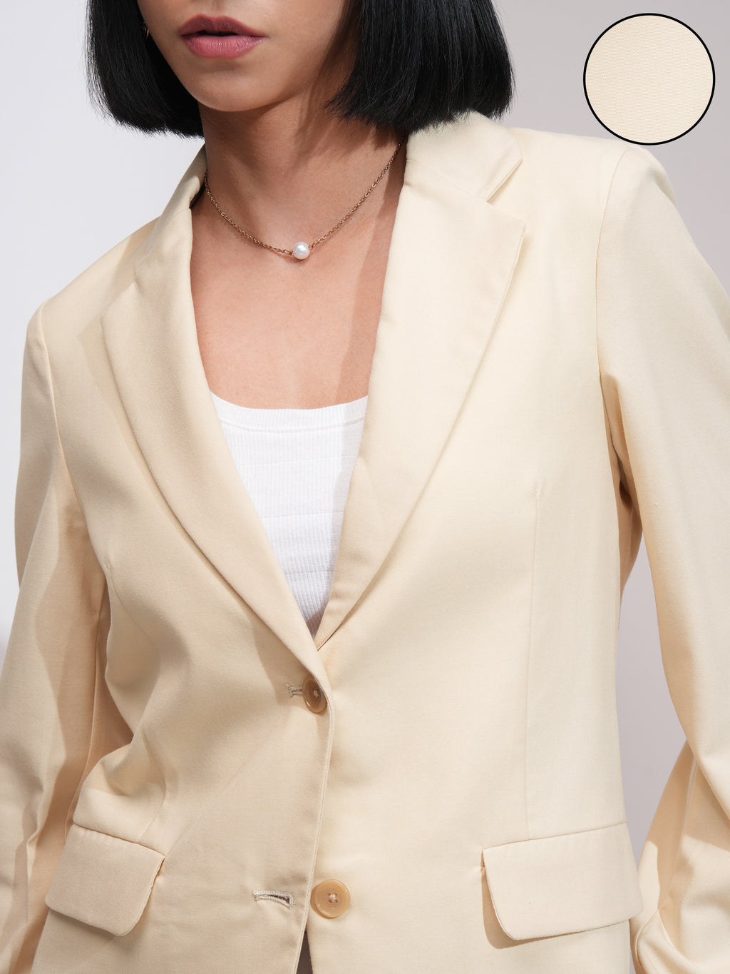 Tokyo Talkies Women Beige Single-Breasted Blazer - Beige - Image 5