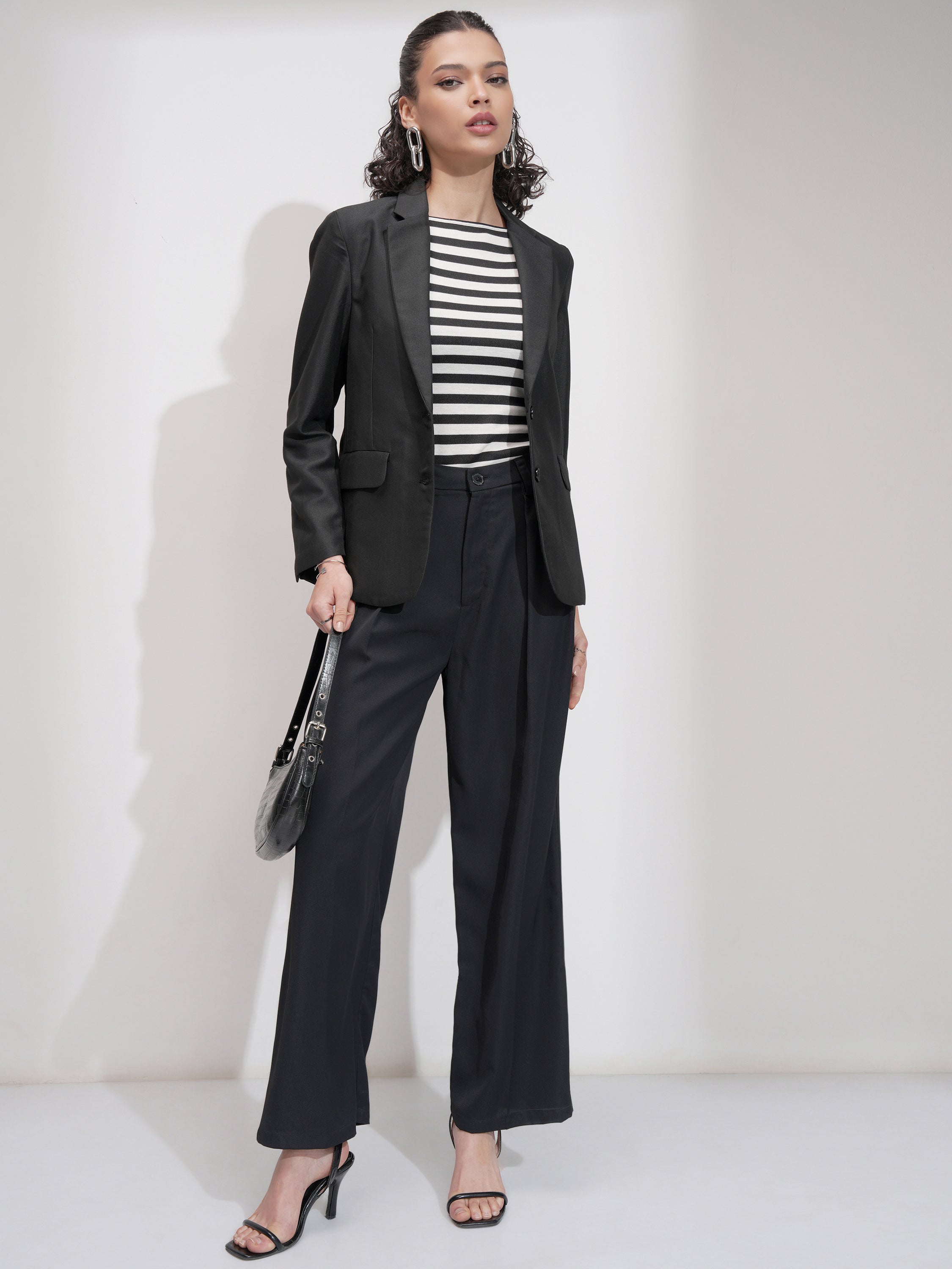 Tokyo Talkies Women Black Single-Breasted Blazer - Black - Image 2
