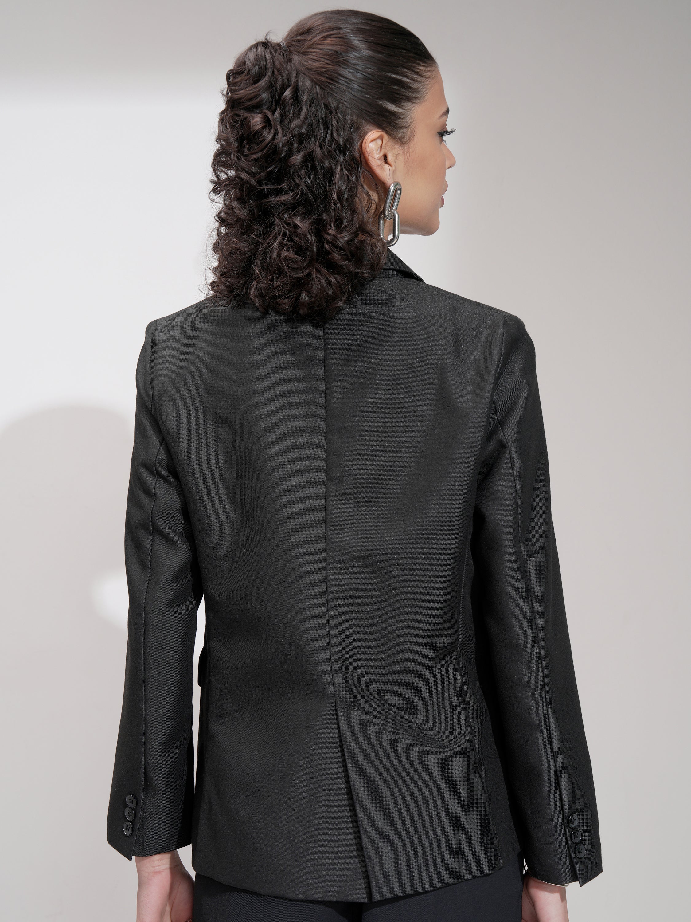 Tokyo Talkies Women Black Single-Breasted Blazer - Black - Image 3