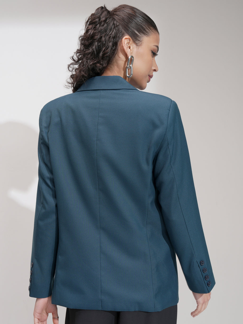 Tokyo Talkies Women Blue Double-Breasted Blazer - Blue - Image 3