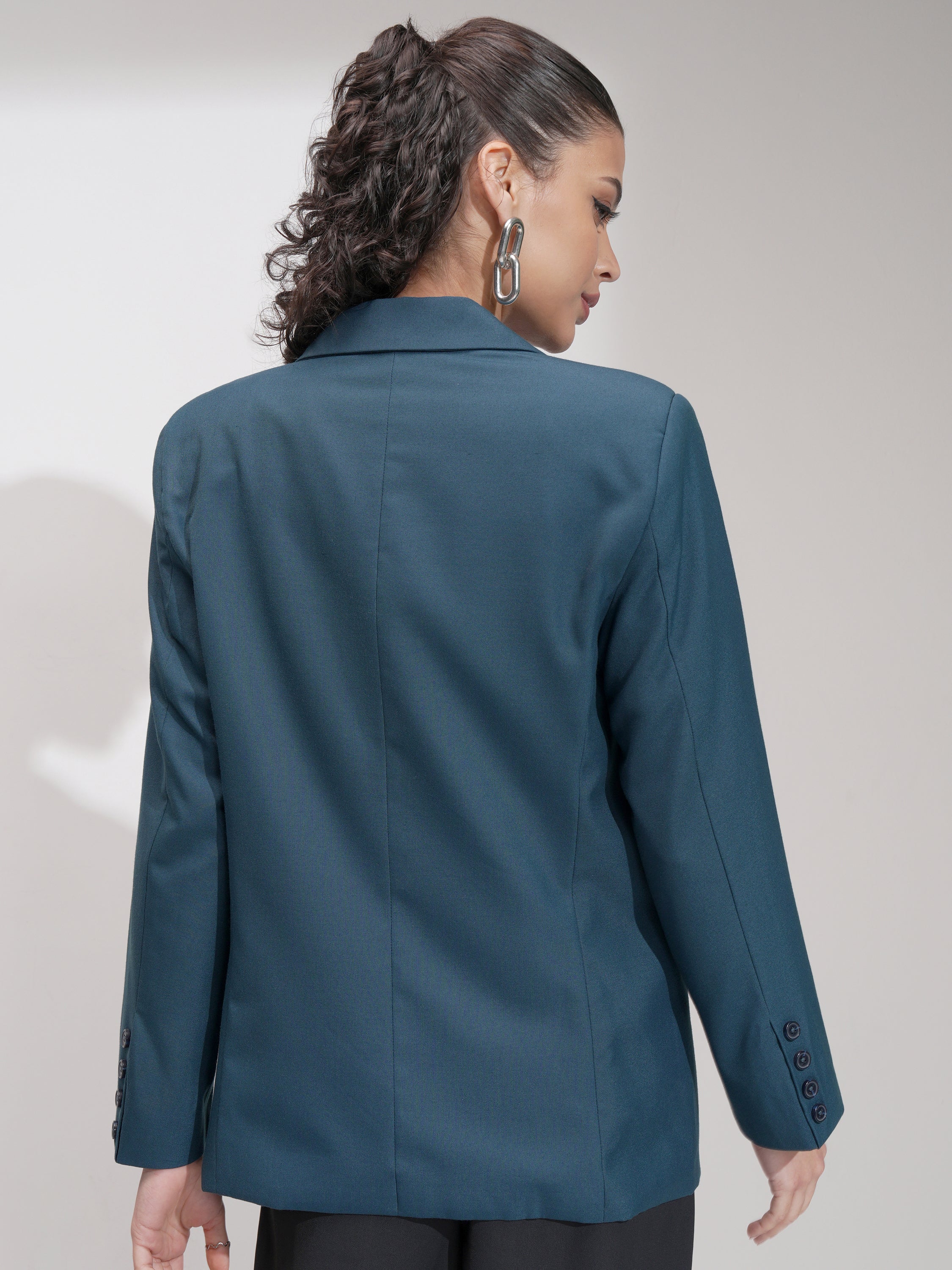 Tokyo Talkies Women Blue Double-Breasted Blazer - Blue - Image 3