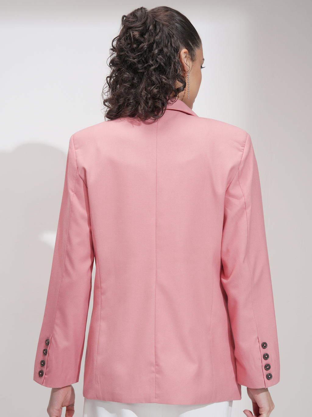 Tokyo Talkies Women Pink Double-Breasted Blazer - Pink - Image 3