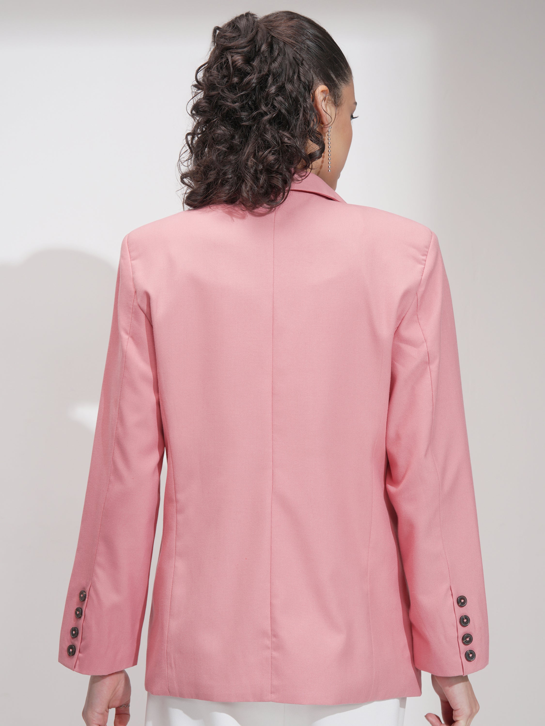 Tokyo Talkies Women Pink Double-Breasted Blazer - Pink - Image 3
