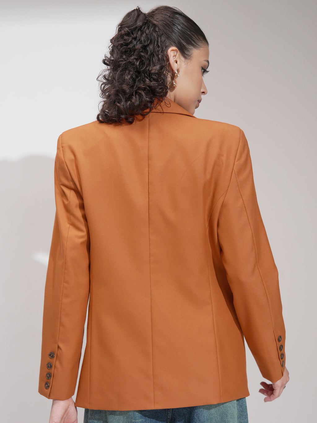 Tokyo Talkies Women Rust Double-Breasted Blazer - Rust - Image 3