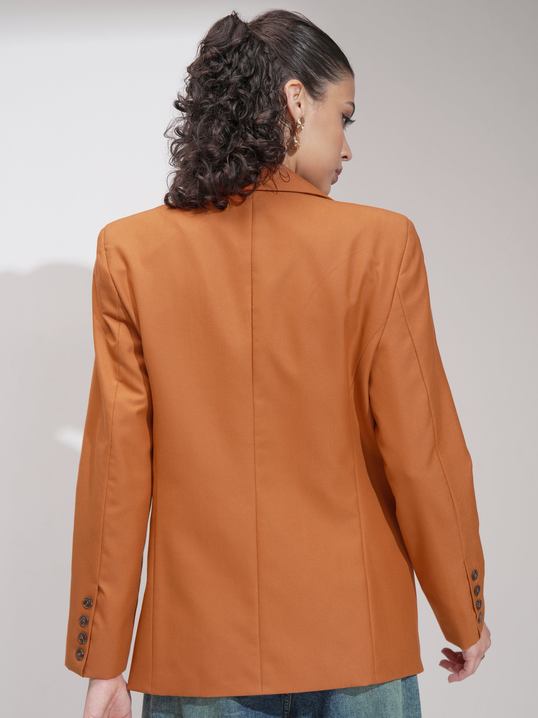 Tokyo Talkies Women Rust Double-Breasted Blazer - Rust - Image 3