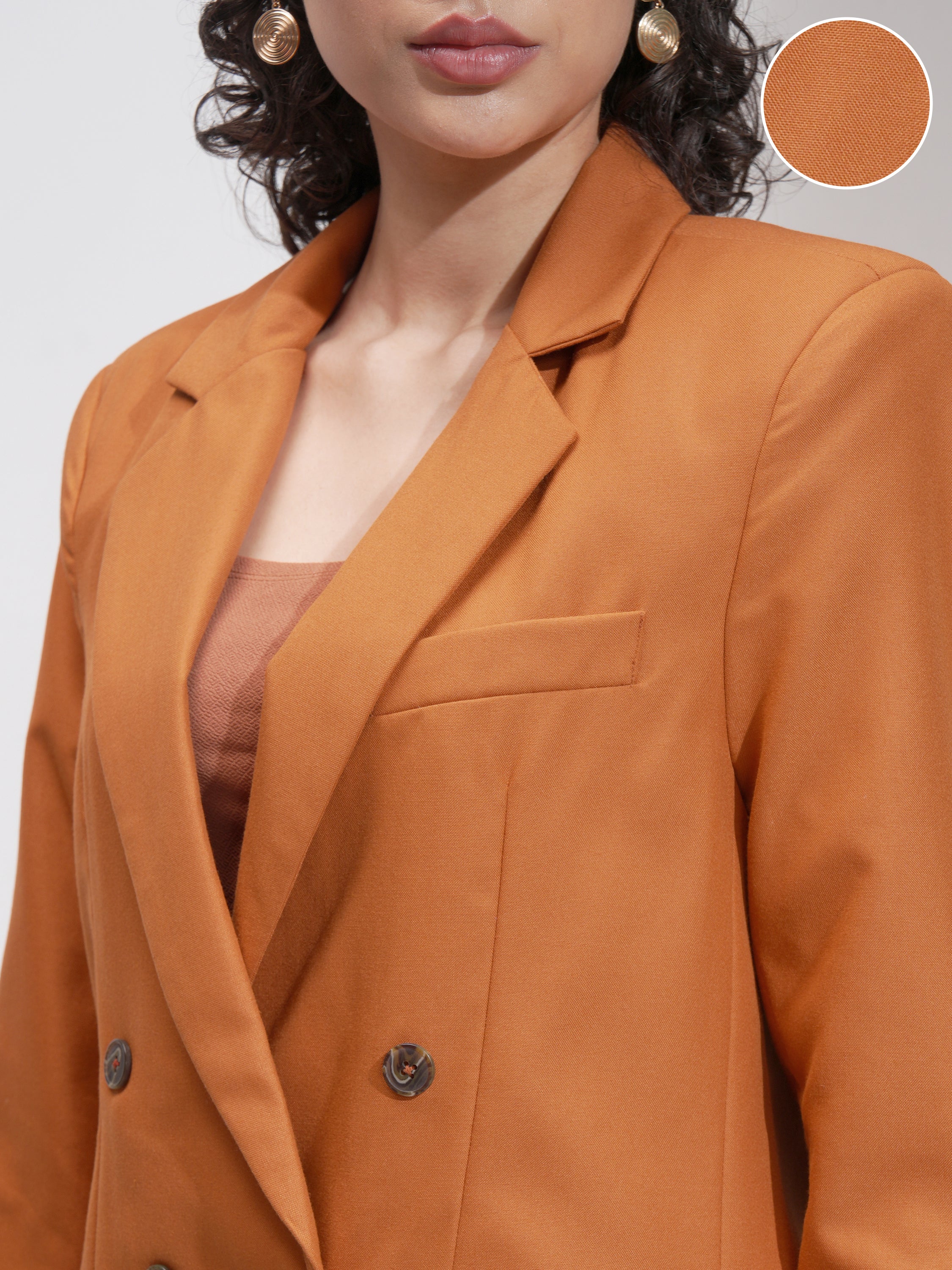 Tokyo Talkies Women Rust Double-Breasted Blazer - Rust - Image 5