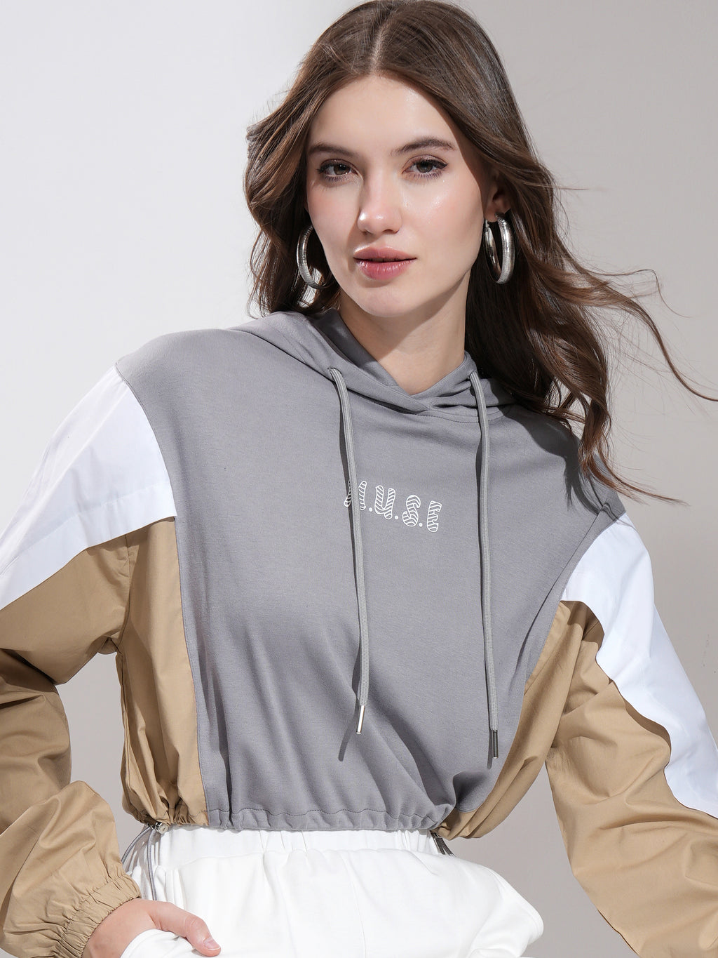 Tokyo Talkies Women Grey Printed Pullover Hood Sweatshirt - Grey - Image 1