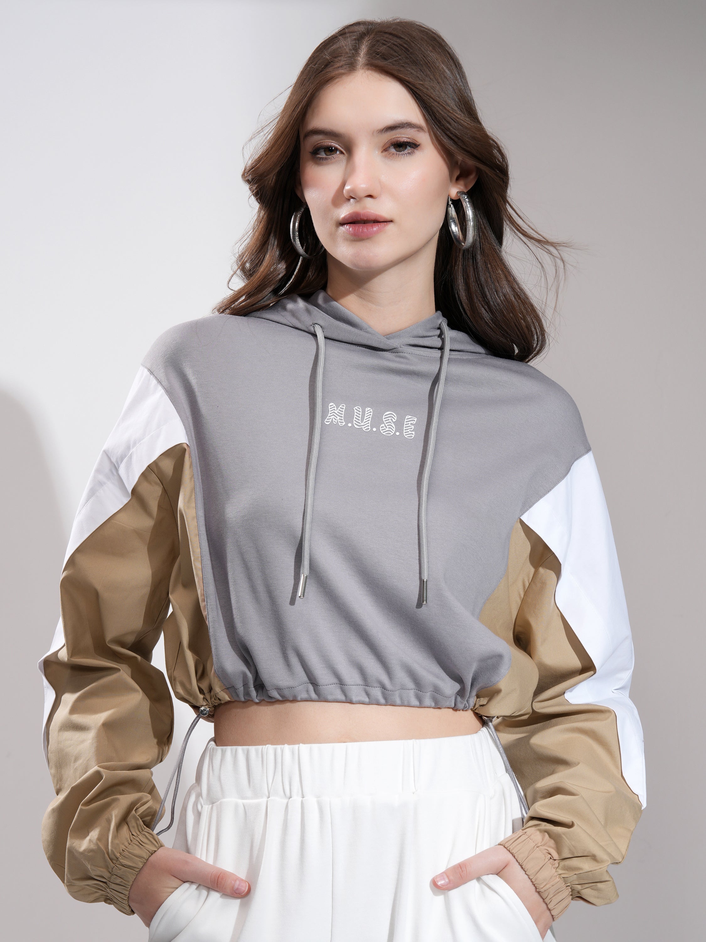 Tokyo Talkies Women Grey Printed Pullover Hood Sweatshirt - Grey - Image 6