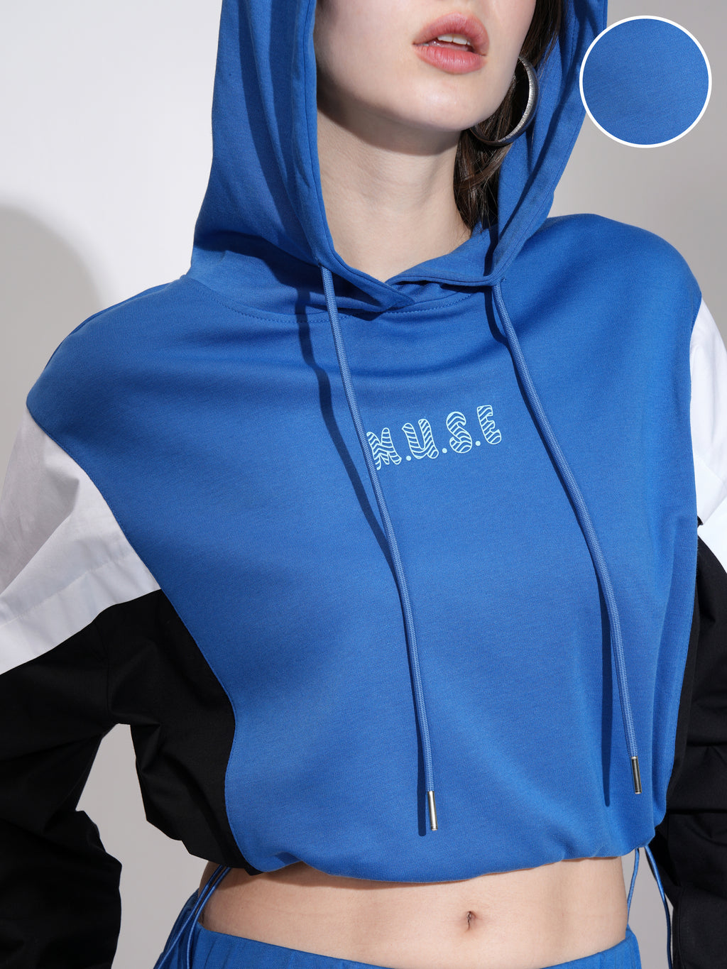 Tokyo Talkies Women Blue Printed Pullover Hood Sweatshirt - Blue - Image 5