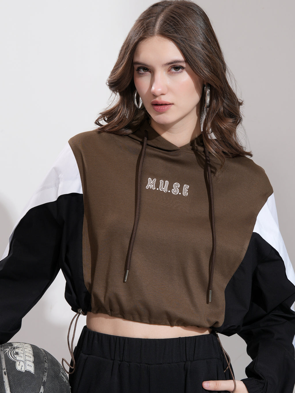 Tokyo Talkies Women Brown Printed Pullover Hood Sweatshirt - Brown - Image 1