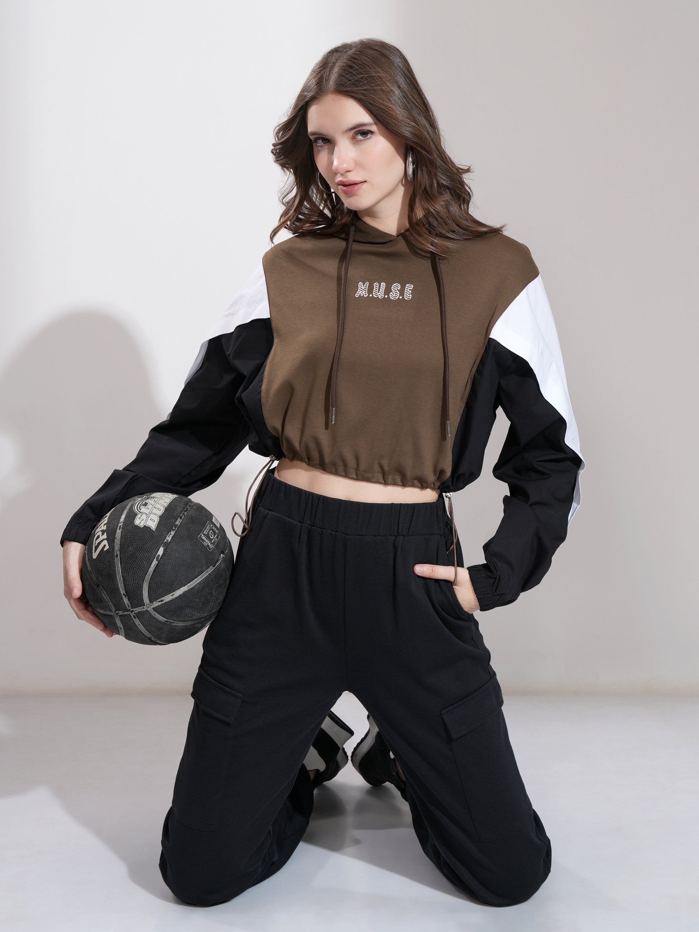 Tokyo Talkies Women Brown Printed Pullover Hood Sweatshirt - Brown - Image 2