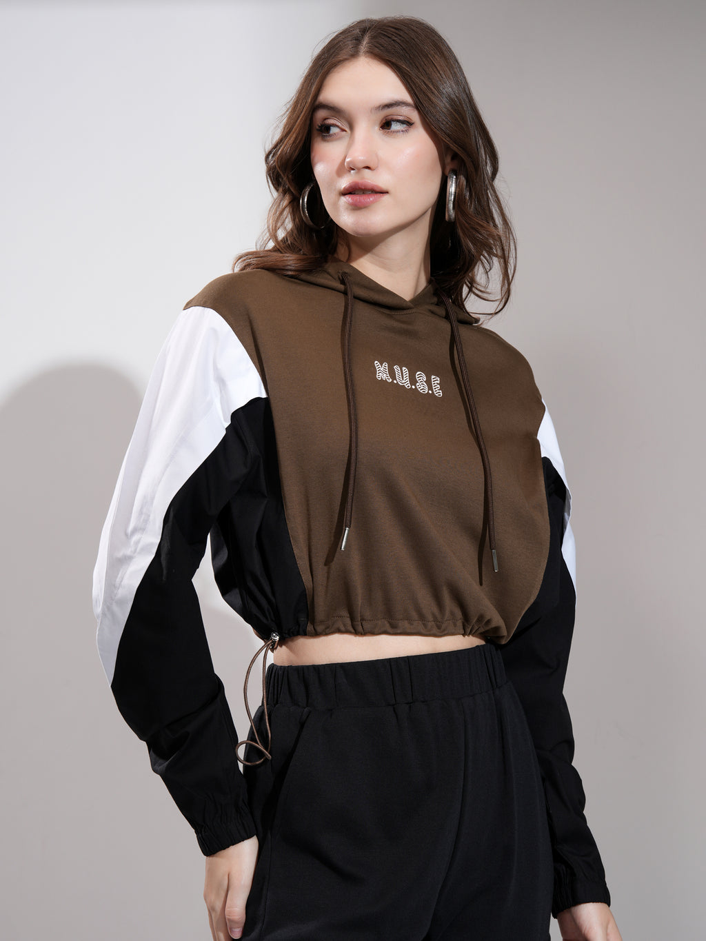 Tokyo Talkies Women Brown Printed Pullover Hood Sweatshirt - Brown - Image 6