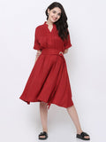 Women Olive Solid Fit & Flare Dress - Olive - Image 1