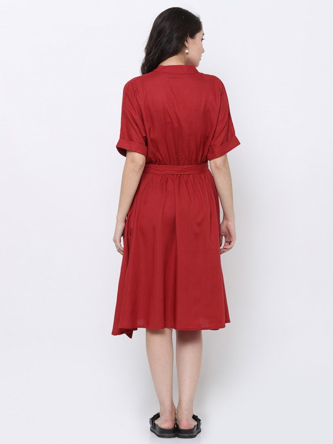Women Olive Solid Fit & Flare Dress - Olive - Image 3