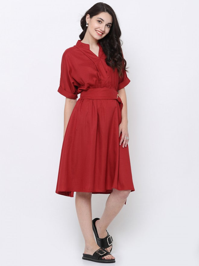 Women Olive Solid Fit & Flare Dress - Olive - Image 4